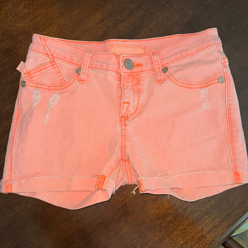 Rock and Republic Tangerine Orange Denim Cutoff Shorts Size 0